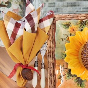 乡村橡子餐巾环,秋天检查餐巾纸